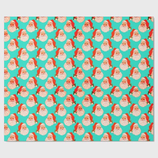 Retro Santa Claus Aqua kerstpapier Cadeaupapier (Vlak)