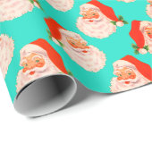 Retro Santa Claus Aqua kerstpapier Cadeaupapier (Rol Hoek)
