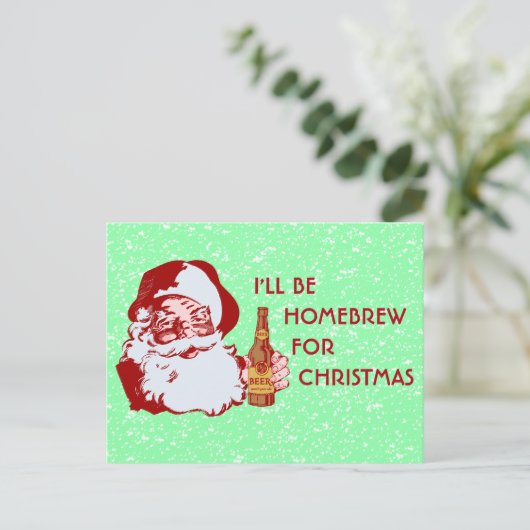 Retro Santa Claus Beer Homebrew Kerstmis Feestdagenkaart (Staand voorkant)
