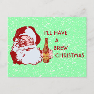 Retro Santa Claus Bier Brouwen Kerstmis Feestdagenkaart