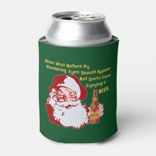 Retro Santa Claus Bier Grappig Kerstgedicht Blikjeskoeler (Blikje Voorkant)