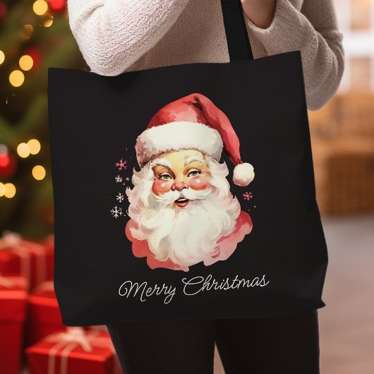  Retro Santa Claus Black Vrolijk Kerstfeest Tote Bag