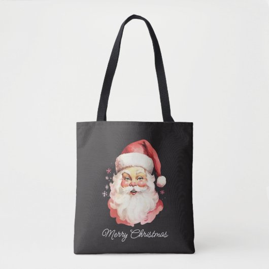  Retro Santa Claus Black Vrolijk Kerstfeest Tote Bag (Voorkant)