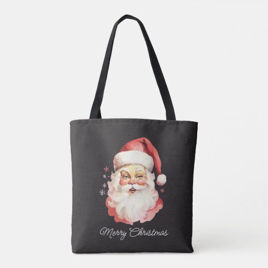  Retro Santa Claus Black Vrolijk Kerstfeest Tote Bag (Achterkant)