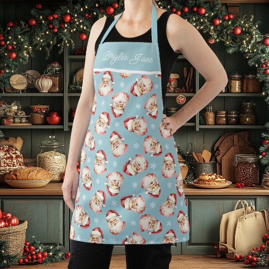 Retro Santa Claus Blauw Gepersonaliseerd Schort