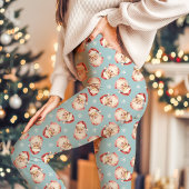  Retro Santa Claus Blauw Kerstpatroon Leggings