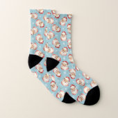  Retro Santa Claus Blauw Kerstpatroon Sokken (Paar)