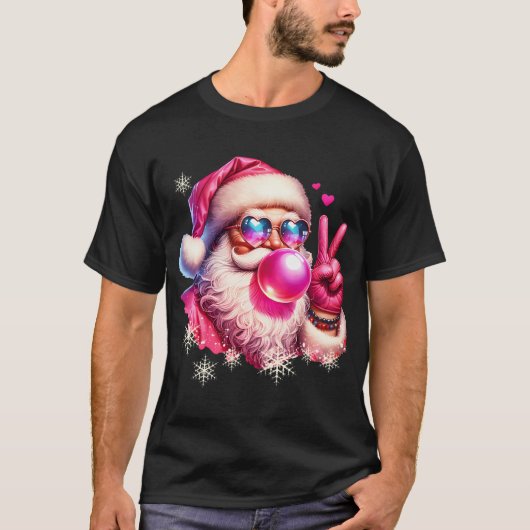 Retro Santa Claus Blowing Bubble Cool Peace Sign T-shirt (Voorkant)