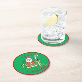 Retro Santa Claus Candy Cane Kerstmis Ronde Kartonnen Onderzetter