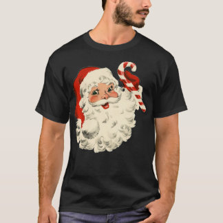 Retro Santa Claus Candy Cane Kerstmis T-shirt