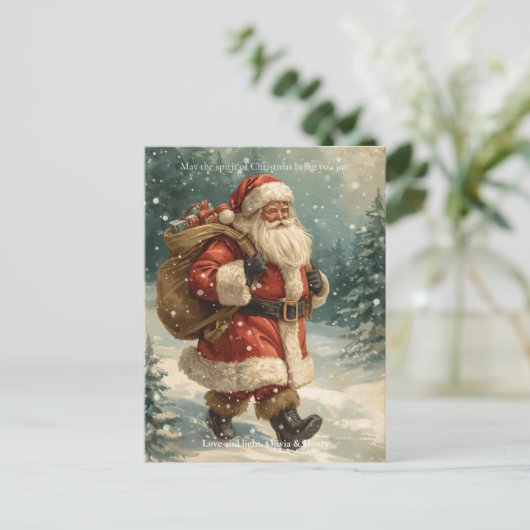 Retro Santa Claus Classic Custom Photo Christmas Feestdagenkaart (Staand voorkant)