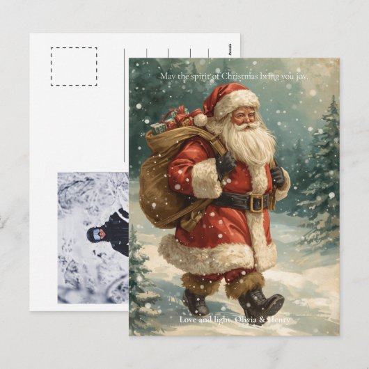 Retro Santa Claus Classic Custom Photo Christmas Feestdagenkaart (Voorkant / Achterkant)