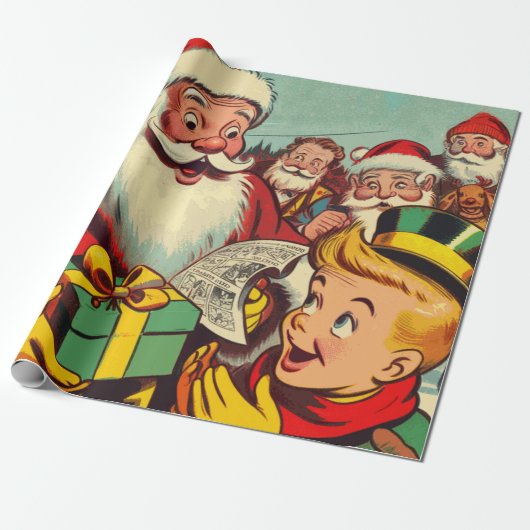 Retro Santa Claus Comics Cadeaupapier (Uitgerold)