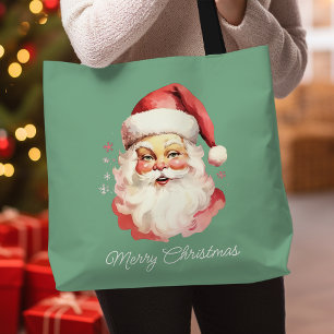  Retro Santa Claus Green Vrolijk Kerstfeest Tote Bag