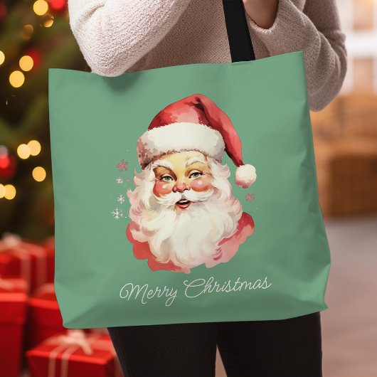  Retro Santa Claus Green Vrolijk Kerstfeest Tote Bag
