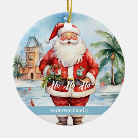 retro Santa Claus Hawaii Waterverf Keramisch Ornament (Voorkant)
