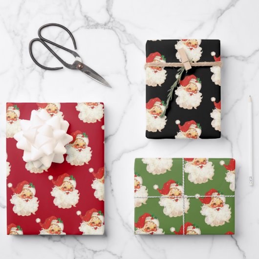 Retro Santa Claus Head Inpakpapier Vel (Voorkant)