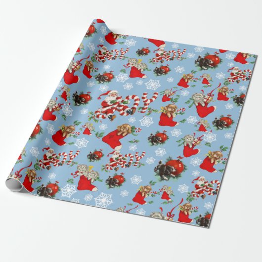 Retro Santa Claus Holiday Cadeaupapier (Uitgerold)