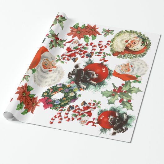 Retro Santa Claus Holiday Wrapping Paper Cadeaupapier (Uitgerold)