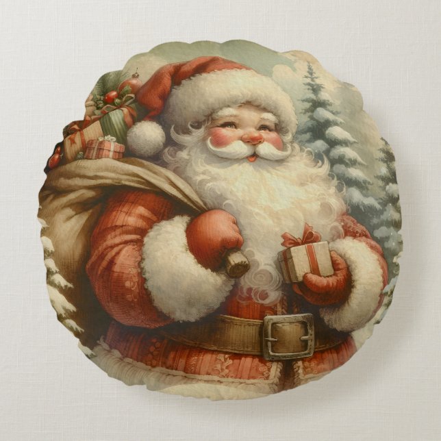 Retro Santa Claus Illustration Rond Kussen (Voorkant)