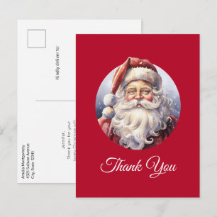 Retro Santa Claus in een rood Pet Kerst Dank u Briefkaart