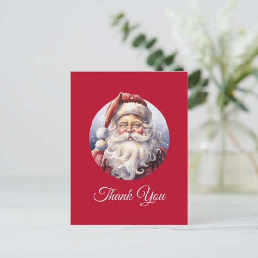Retro Santa Claus in een rood Pet Kerst Dank u Briefkaart (Staand voorkant)