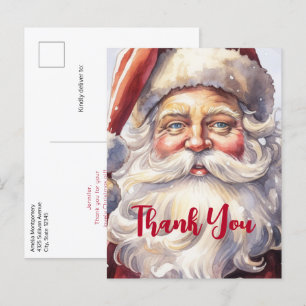 Retro Santa Claus in een rood Pet Kerst Dank u Briefkaart
