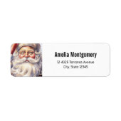 Retro Santa Claus in een rood Pet Kersttoespraak Etiket (Voorkant)