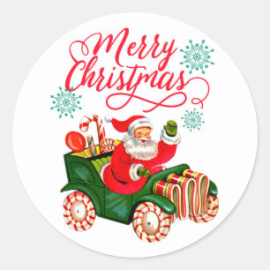 Retro Santa Claus in Snoep auto Ronde Sticker