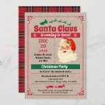 Retro Santa Claus kerstfeest  feestdag Kaart<br><div class="desc">[Alle tekst kan worden bewerkt,  behalve "Eet,  drink & prettige kerst"]Profiteer nu van dit stijlvolle design!
Occasie: Kerstfeest,  kerstfeest,  kerstfeest,  straatblokfeest,  kerk en liefdadigheid,  huisverwarming,  feest met pensioen,  open huisTheme: Kerstmis,  kerststijl: retro,  ,  rusticColors: rood,  groen,  tanGrafiek:  kerstman,  retro typografie,  roterend kraftpapier buffalo rood plaid,  tartan</div>