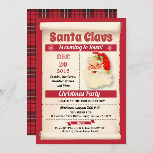 Retro Santa Claus kerstfeest  Kaart (Voorkant / Achterkant)