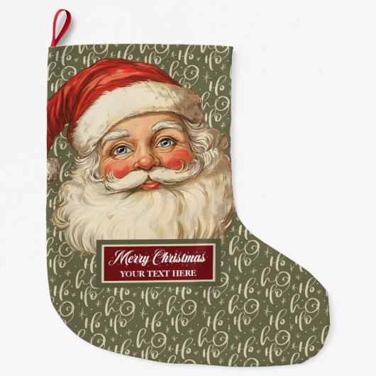 Retro Santa Claus Kerstkous  kunst Grote Kerstsok (Voorkant)