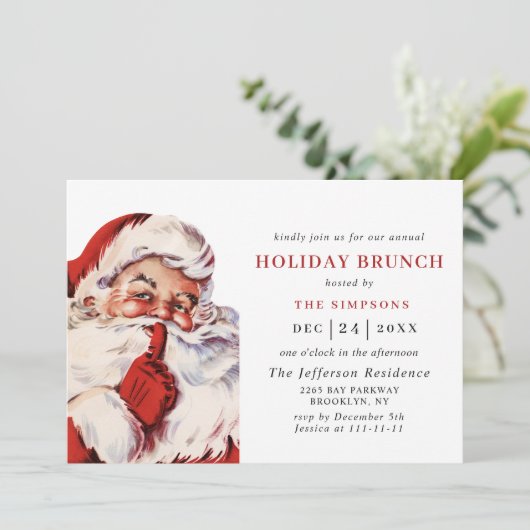 Retro Santa Claus Kerstmis, HOLIDAY BRUNCH Kaart (Staand voorkant)