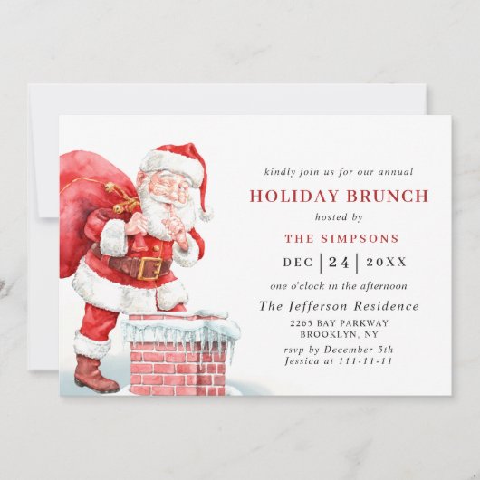 Retro Santa Claus Kerstmis, HOLIDAY BRUNCH Kaart (Voorkant)