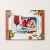 Retro Santa Claus Kerstmis voor kinderen Legpuzzel (Horizontaal)