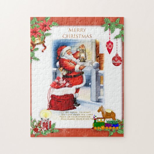 Retro Santa Claus Kerstmis voor kinderen Legpuzzel (Verticaal)