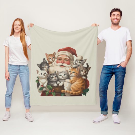 Retro Santa Claus & Kittens Christmas Winter 90s  Fleece Deken (In situ)