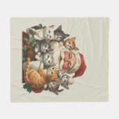 Retro Santa Claus & Kittens Christmas Winter 90s  Fleece Deken (Voorkant (Horizontaal))