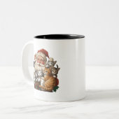 Retro Santa Claus & Kittens Christmas Winter 90s  Tweekleurige Koffiemok (Voorkant links)