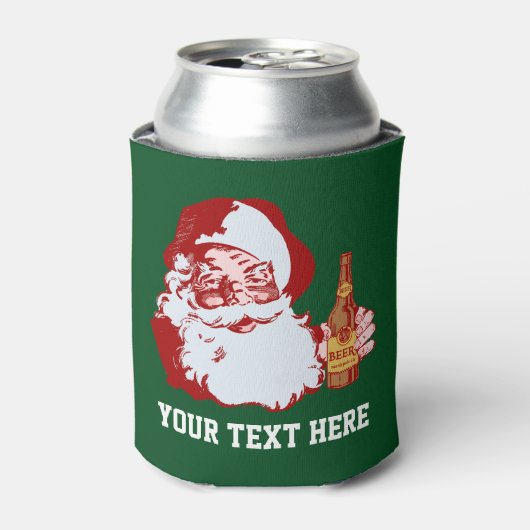 Retro Santa Claus met beer-kerstcadeau, aangepast Blikjeskoeler (Blikje Voorkant)