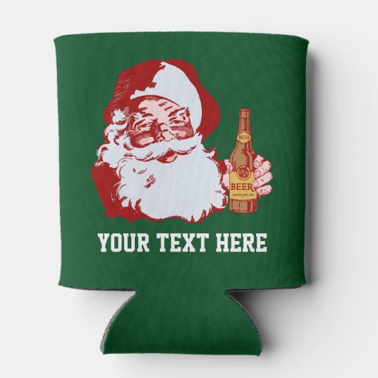 Retro Santa Claus met beer-kerstcadeau, aangepast Blikjeskoeler (Achterkant)