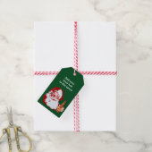 Retro Santa Claus met beer-kerstcadeau, aangepast Cadeaulabel (Met Touw)