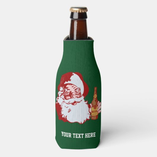 Retro Santa Claus met beer-kerstcadeau, aangepast Flesjeskoeler (Fles Voorkant)