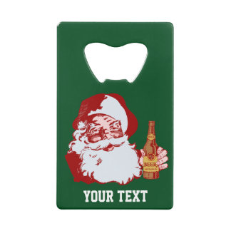 Retro Santa Claus met een kerstcadeau voor bier Creditkaart Flessenopener