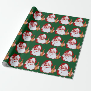 Retro Santa Claus met een kerstcadeautje Cadeaupapier