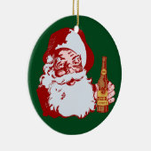 Retro Santa Claus met een kerstcadeautje Keramisch Ornament (Rechts)