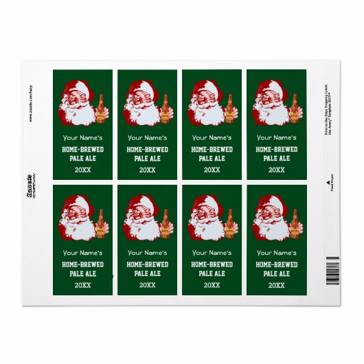 Retro Santa Claus met een kerstfles voor bier Etiket (Full Sheet)