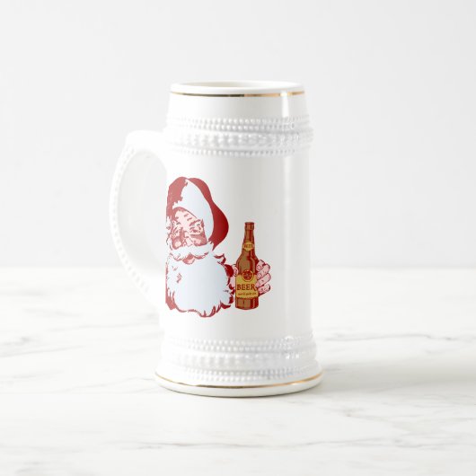 Retro Santa Claus met kerstmis Bierpul (Voorkant links)