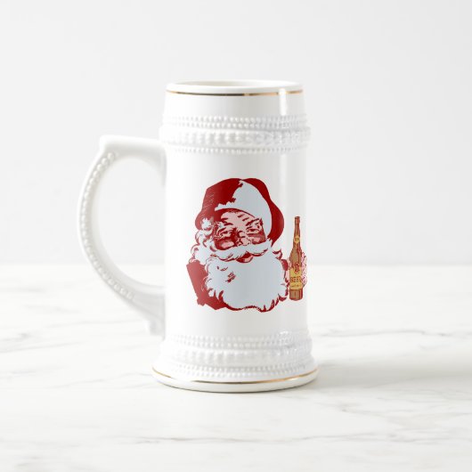 Retro Santa Claus met kerstmis Bierpul (Links)