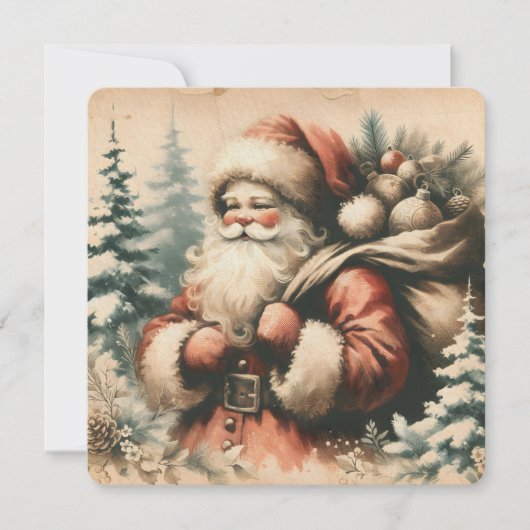 Retro Santa Claus met Ornamenten Kaart (Voorkant)